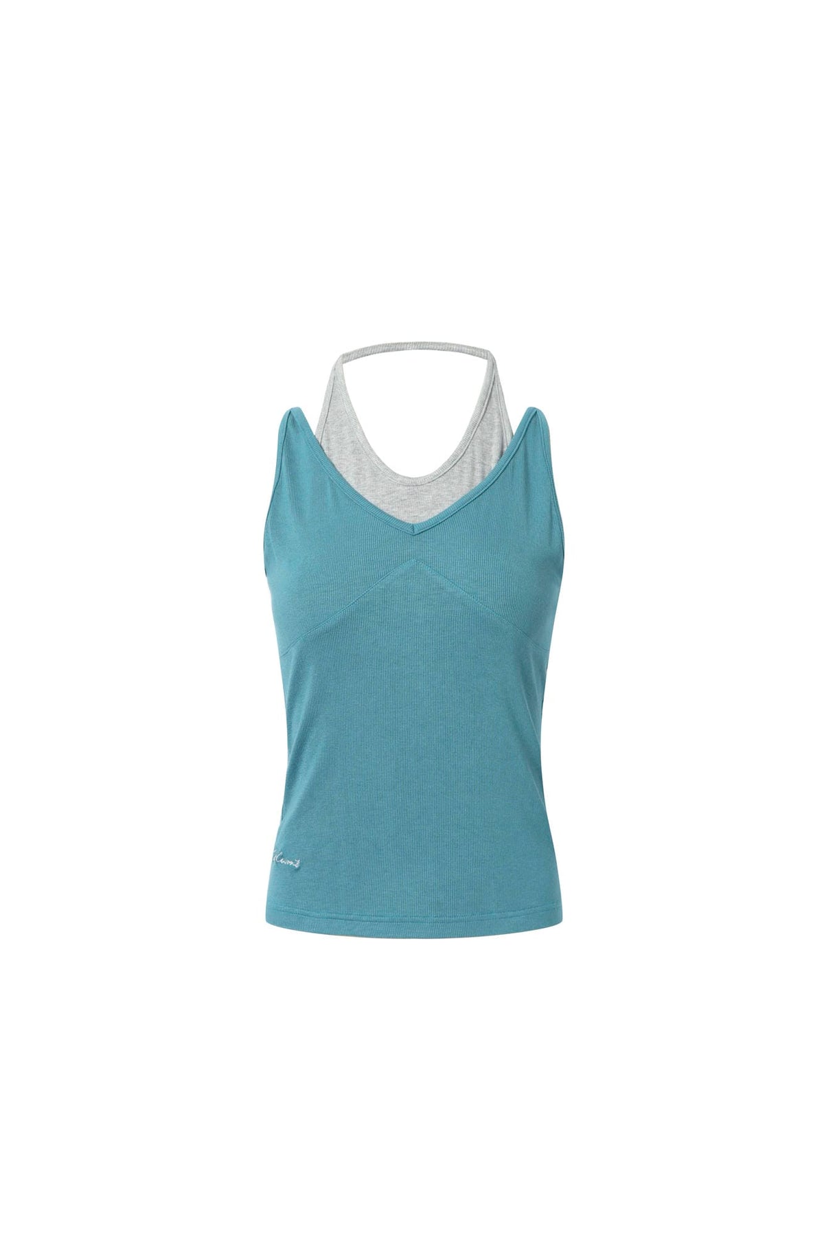 Blue and Grey Color-Block Halter Neck Two-Layer Camisole