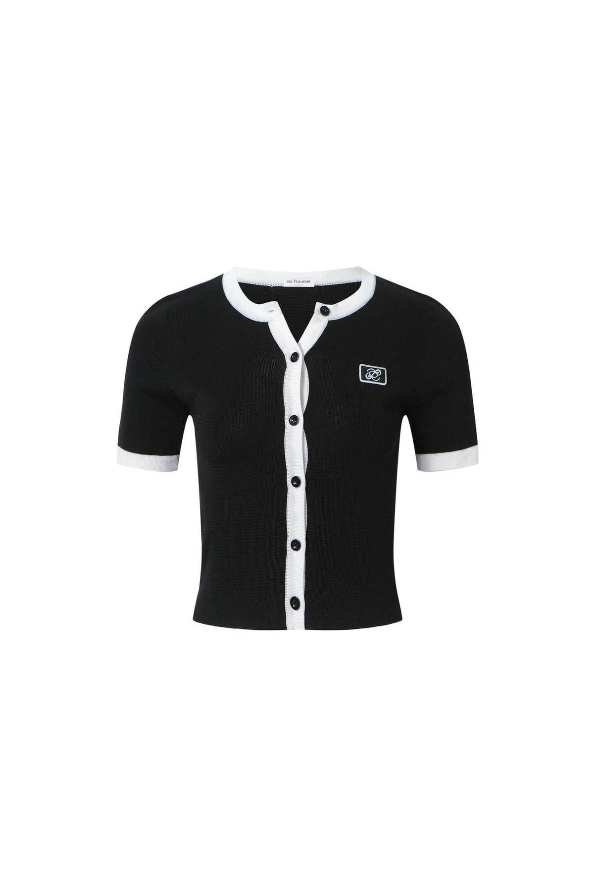 Black-white colorblock knit short-sleeve top (set)