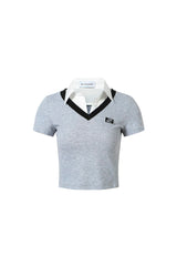 Fake Two-Layer Contrast Collar Logo Patch Short Sleeve