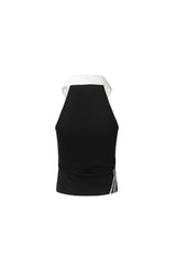 Collar Patchwork Webbing Logo Trim Sleeveless Top