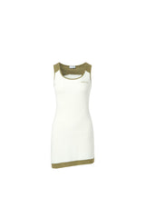 Avocado green spliced white embroidery logo asymmetric hem sleeveless dress