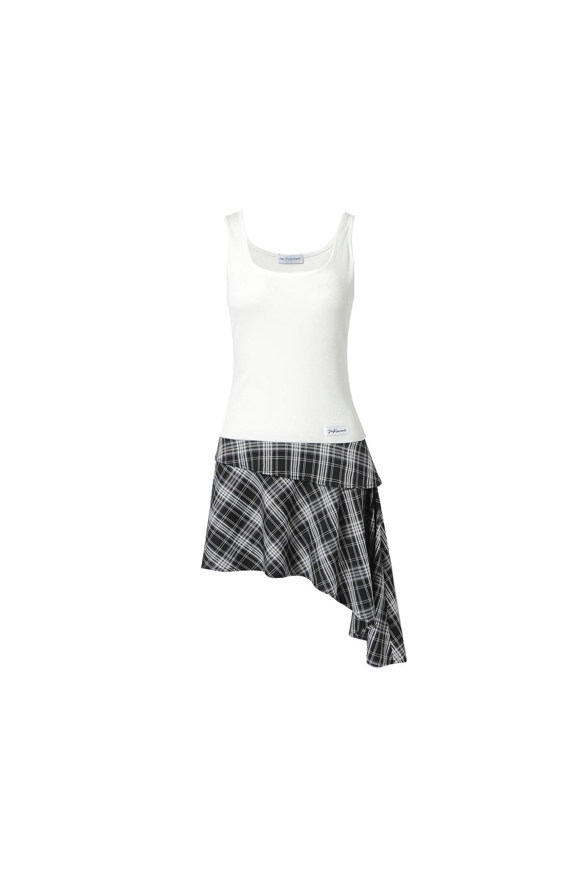 Plaid spliced uneven hem flutter sash dress
