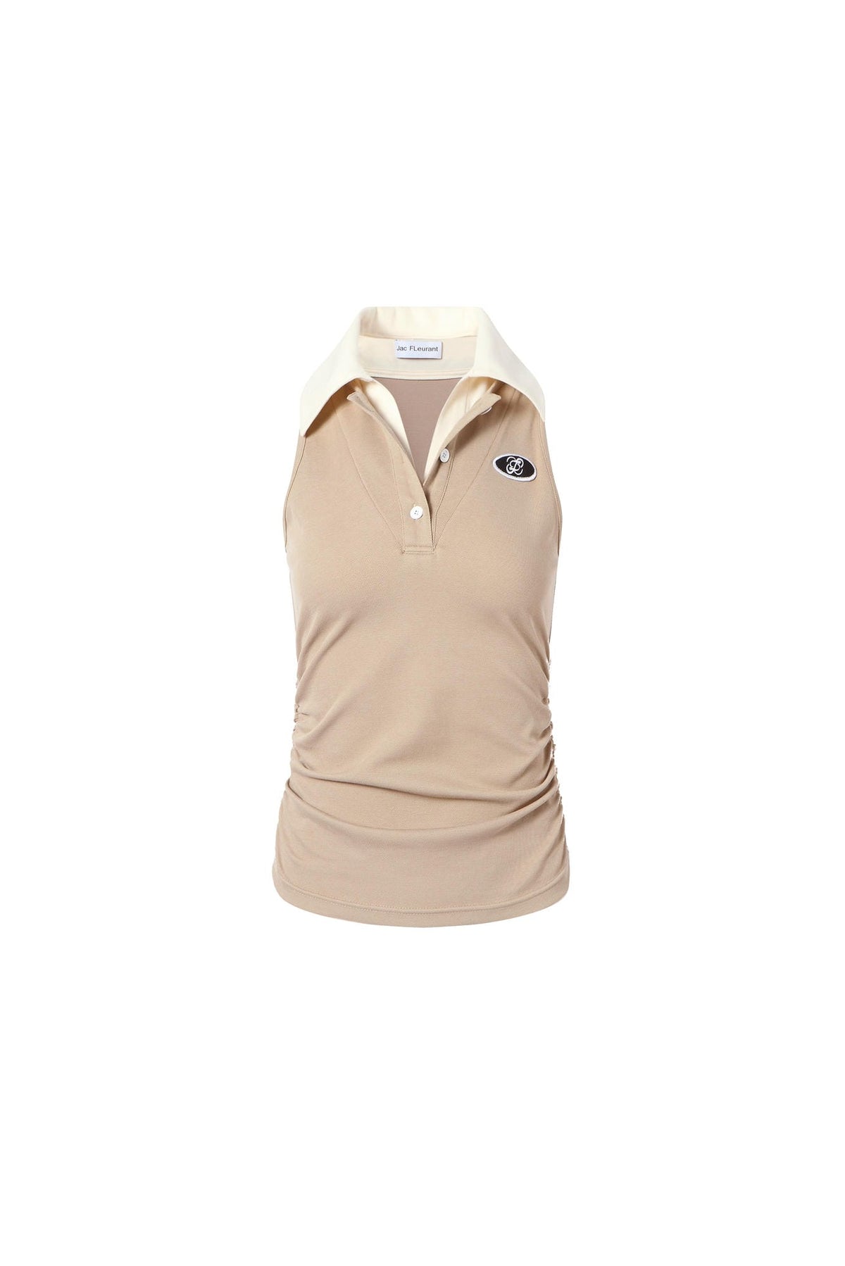 Khaki faux two-layer shirt collar sleeveless top