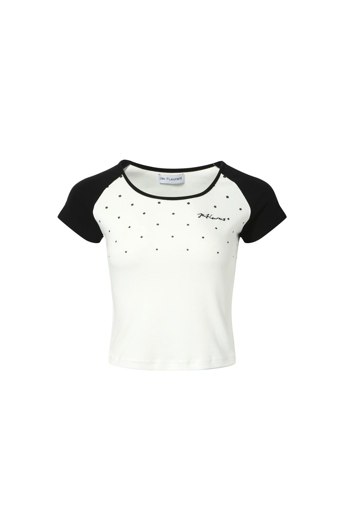 Black-white polka dot colorblock short-sleeve top