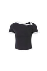 Embroidered Logo Striped Patchwork Rolled Hem Short Sleeve Top – Set