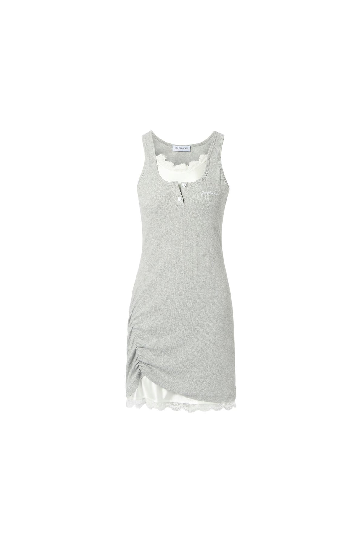 Lace Panel Grey Two-Layer Backless Ruched Dress