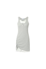 Lace Panel Grey Two-Layer Backless Ruched Dress