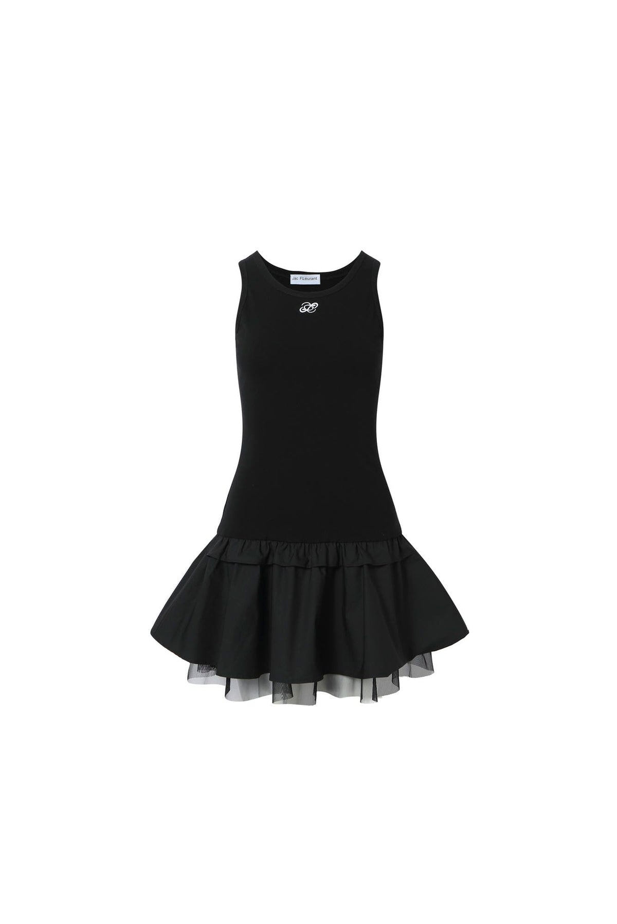 Black mesh spliced logo sleeveless dress