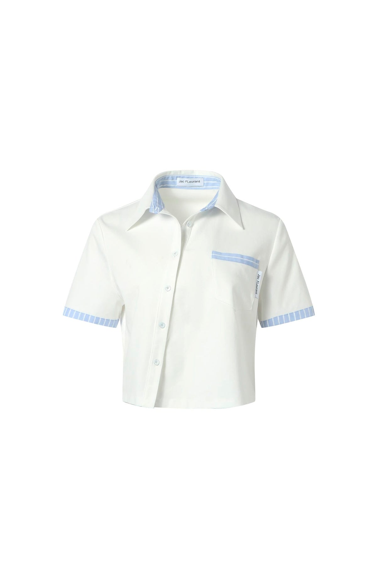 Knit spliced striped asymmetric placket shirt