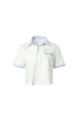 Knit spliced striped asymmetric placket shirt