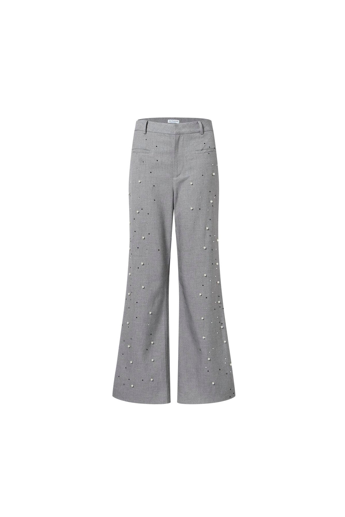Grey Rhinestone-Studded Flared Trousers