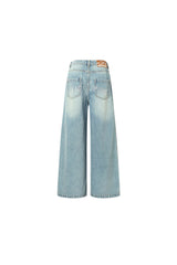Back Rhinestone Wide-Leg Washed Jeans