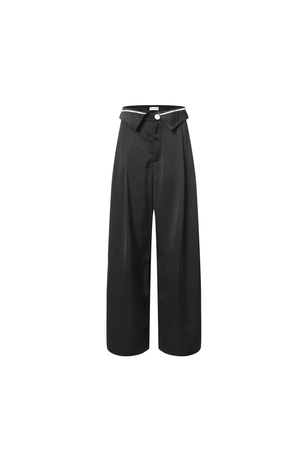 Black roll-waist wide-leg trousers