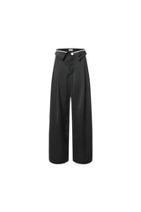 Black roll-waist wide-leg trousers