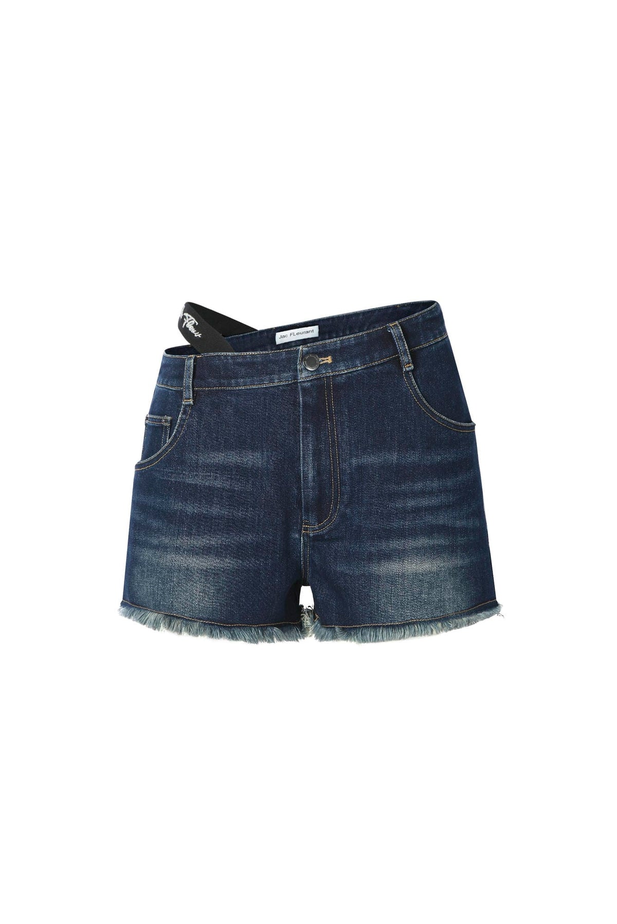 Embroidered Logo Elastic Waist Denim Shorts in Blue