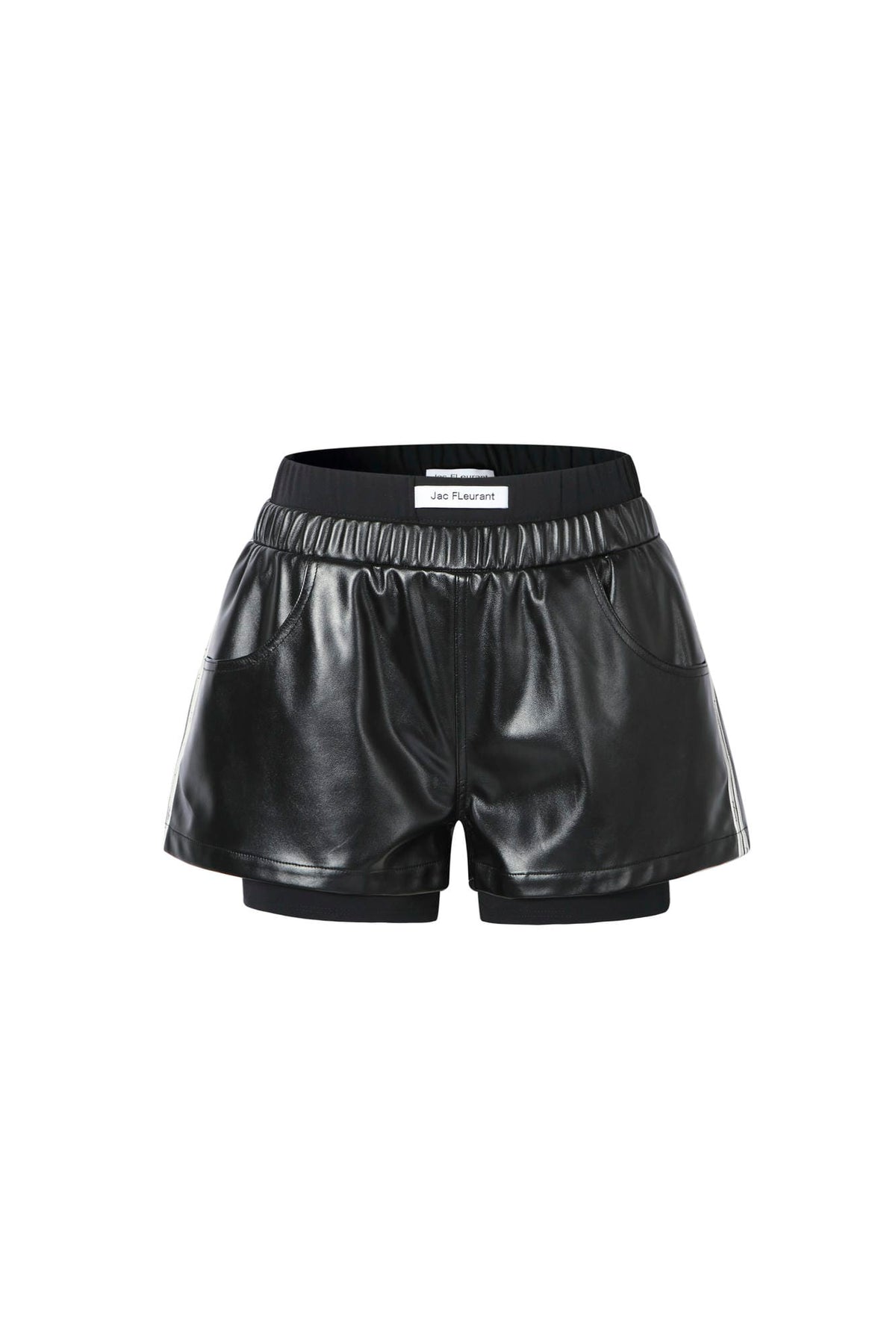 Fake Two-Layer Colorblock Trim Leather Shorts