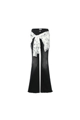 Scarf graffiti logo print tie-detail black micro-flare jeans