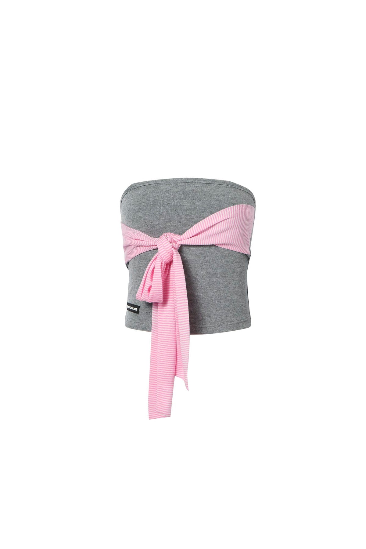 Pink Stripe Tie-Front Knot Grey Bandeau Top