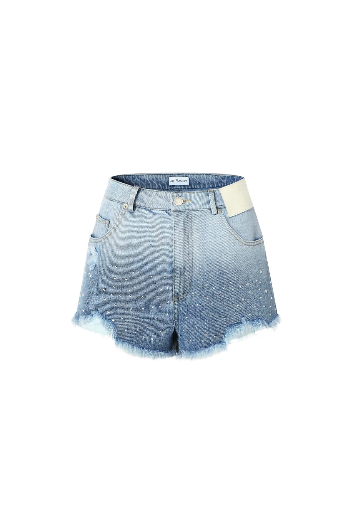 Ombre rhinestone-studded denim shorts