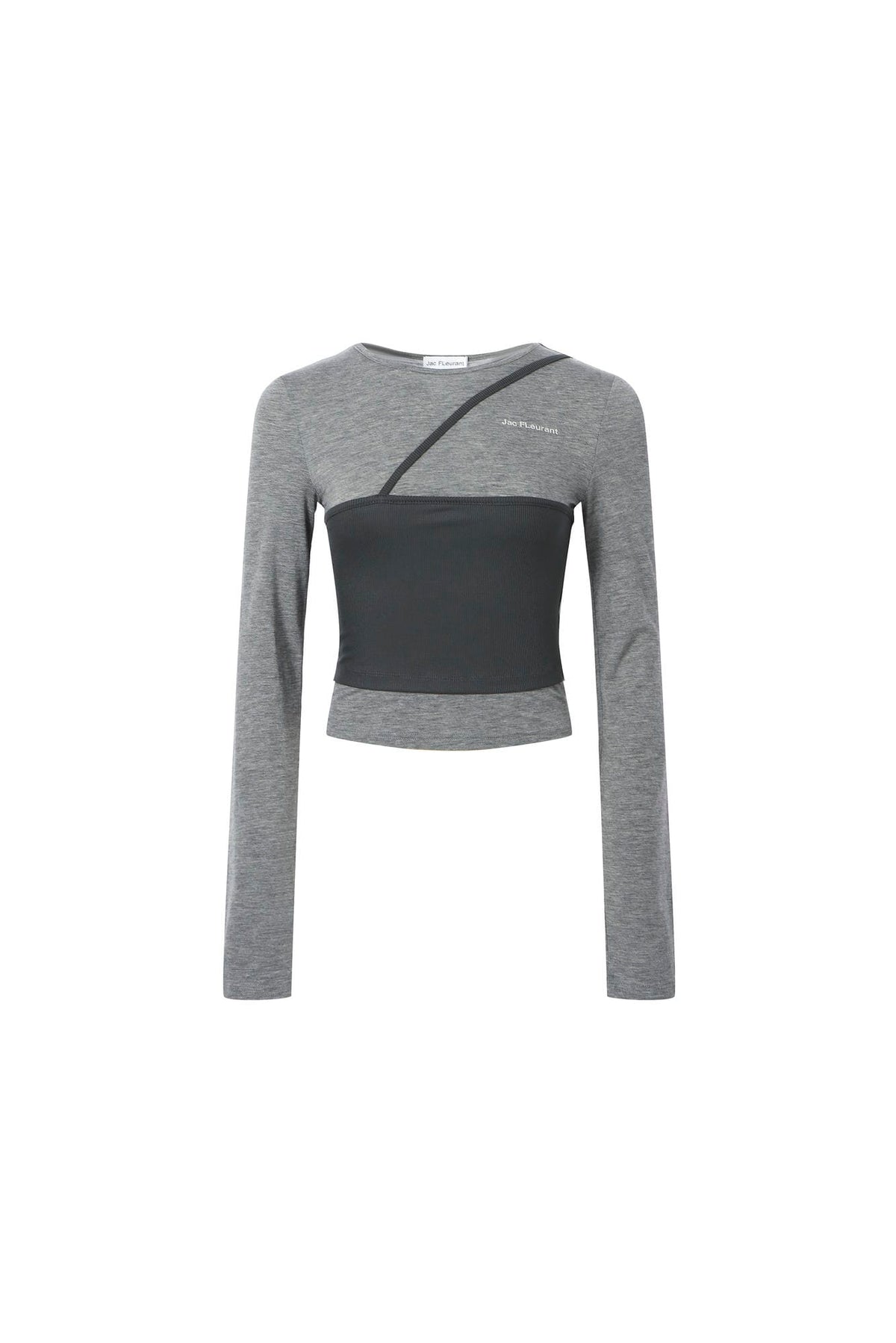 Grey Bralette Two-in-One Long Sleeve Top