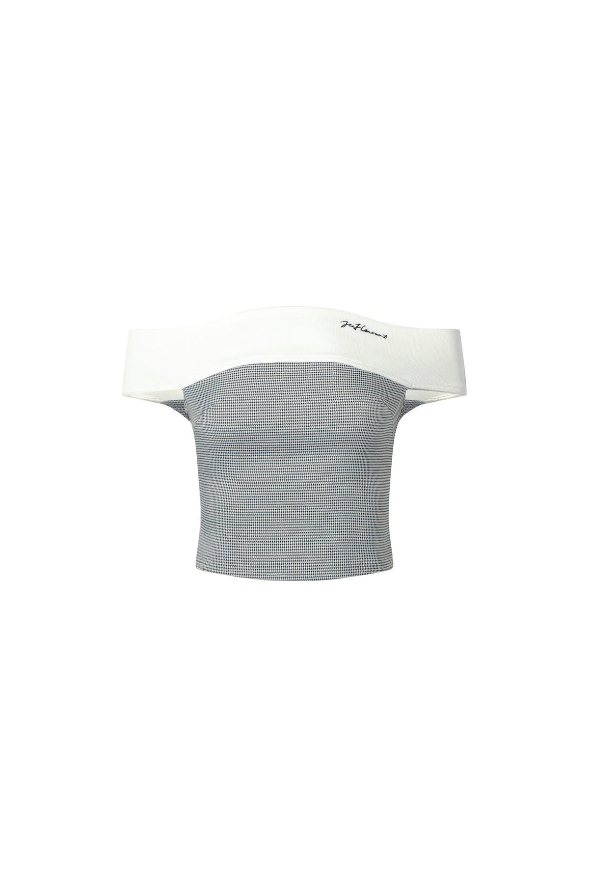 Embroidered Logo Knit Patchwork Houndstooth Bandeau Top