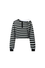Shirt Collar Asymmetric Striped Blouse
