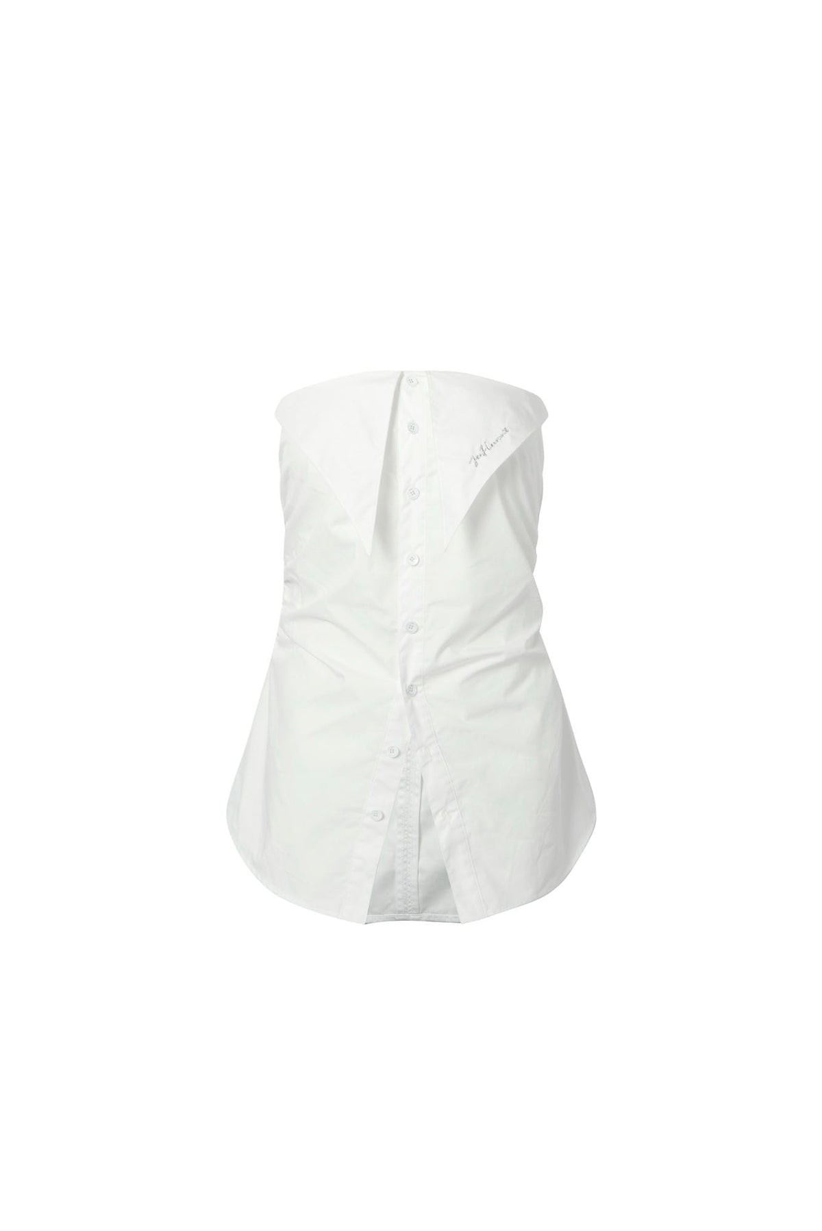 White pointed-collar long-line strapless top
