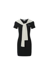 Striped Capelet Short Sleeve Knit Dress