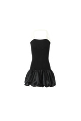 Contrast-Color Halter Rhinestone-Knit Midi Dress