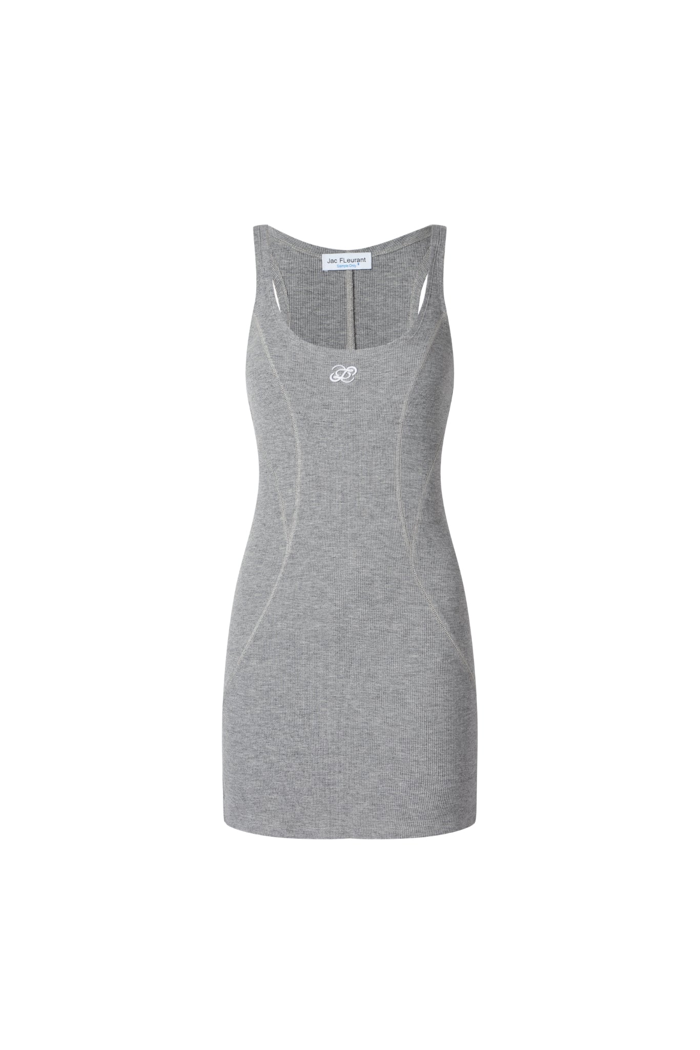 Grey Seam Detail Embroidered Logo Dress