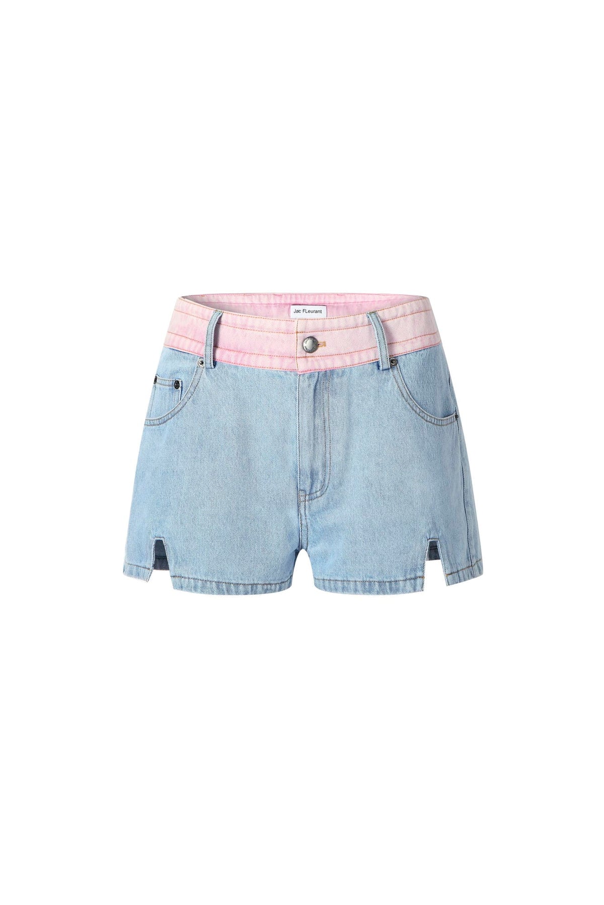 Pink Waistband Patchwork Blue Denim Shorts