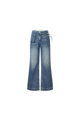 Pocket Detail Classic Blue Flared Jeans