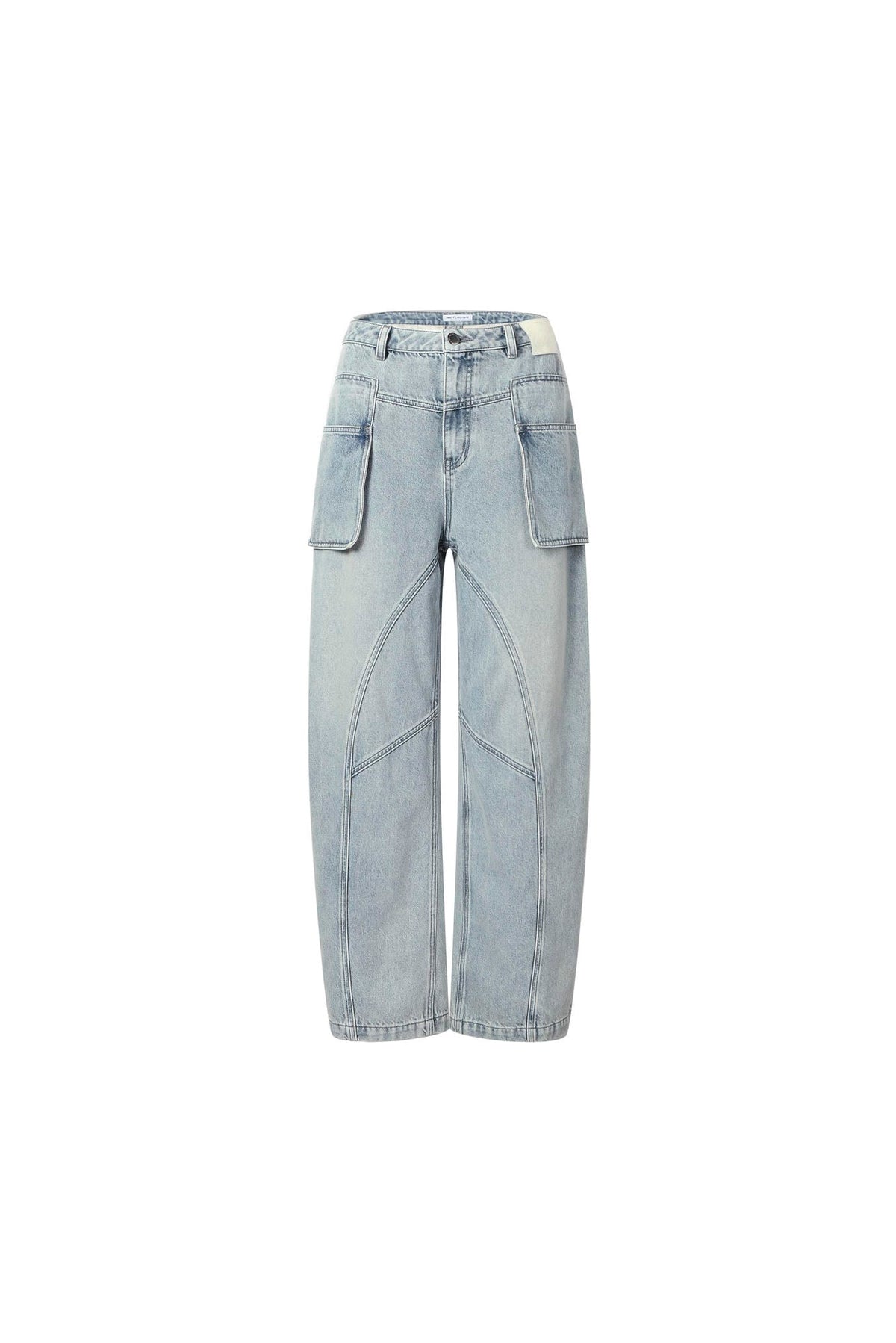 Blue Washed Cargo Pocket Curved-Leg Jeans