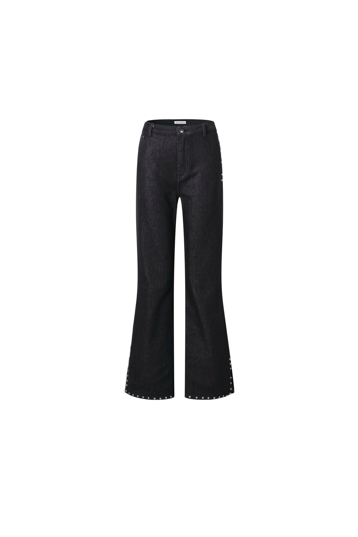 Studded Hem Flared Satin-Finish Jeans