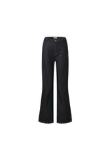Studded Hem Flared Satin-Finish Jeans