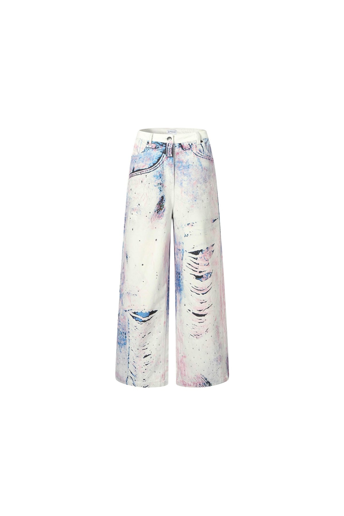 Blue 3D Printed Rhinestone Jeans