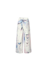 Blue 3D Printed Rhinestone Jeans