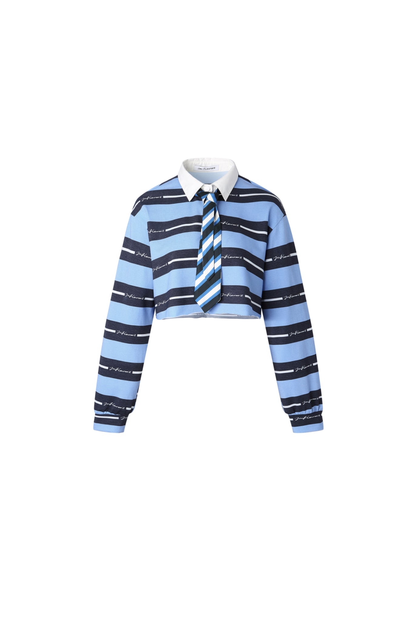 Navy & Blue Stripe Logo Tie Crop Top