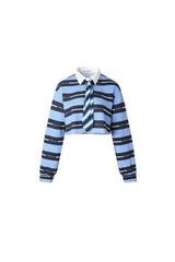 Navy & Blue Stripe Logo Tie Crop Top
