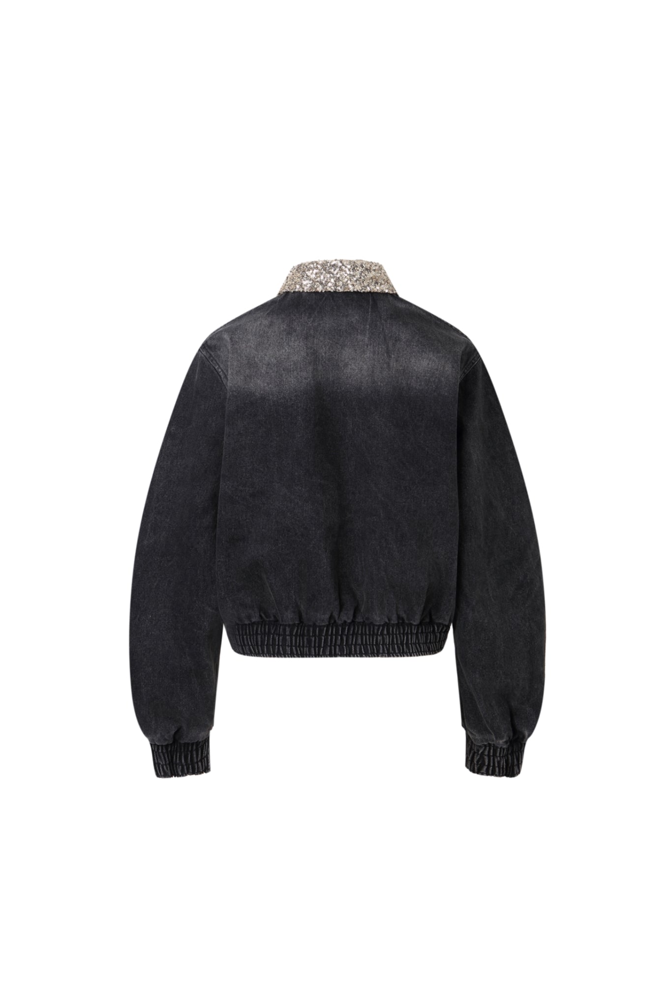Cuff Gather Sequin Panel Denim Jacket