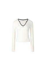 White & Black V-Neck Top