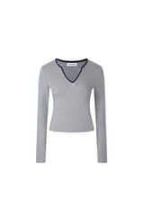 Grey & Blue V-Neck Top