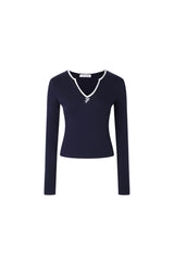 Blue & White V-Neck Top