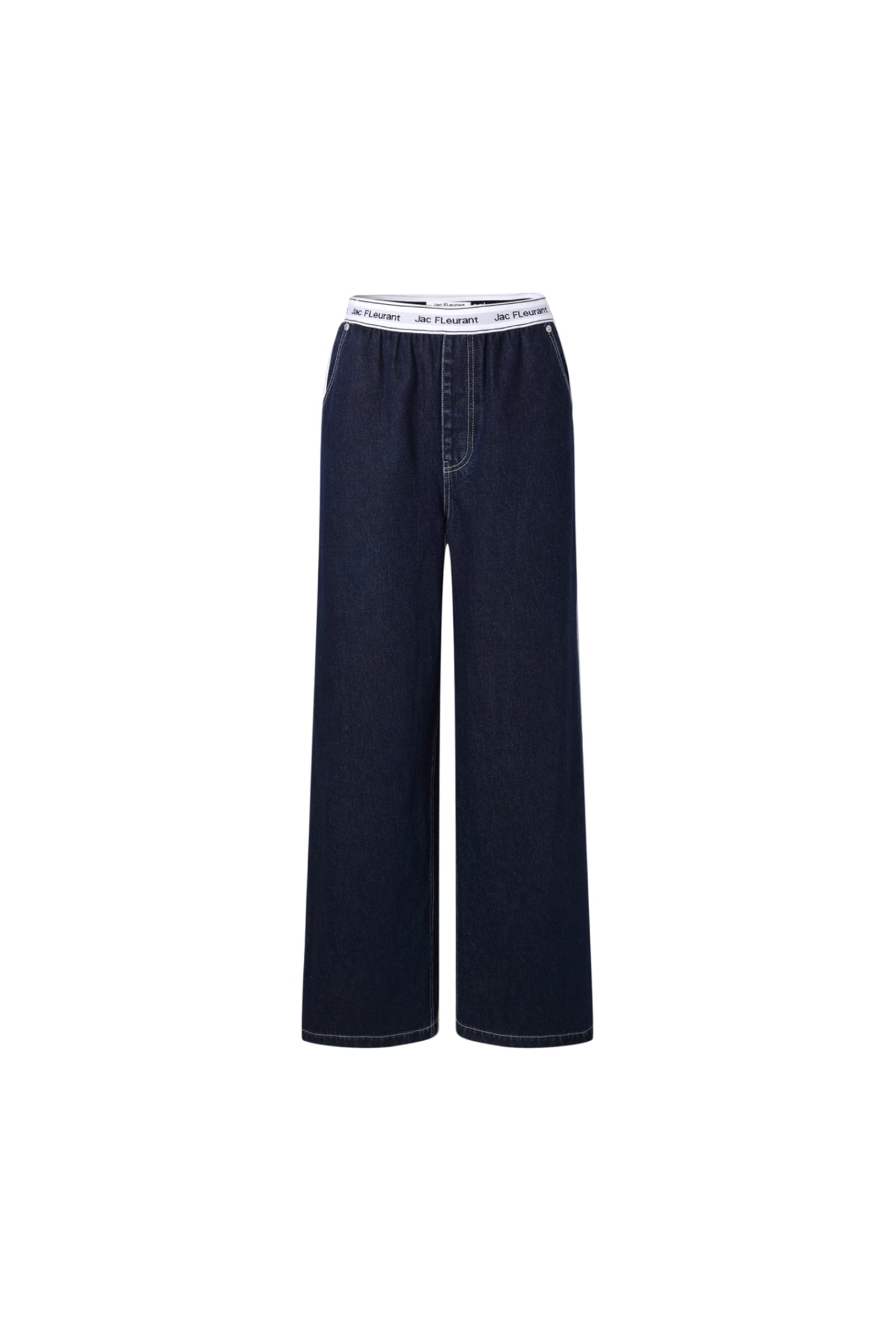 Elastic Rib Logo Raw Denim Jeans