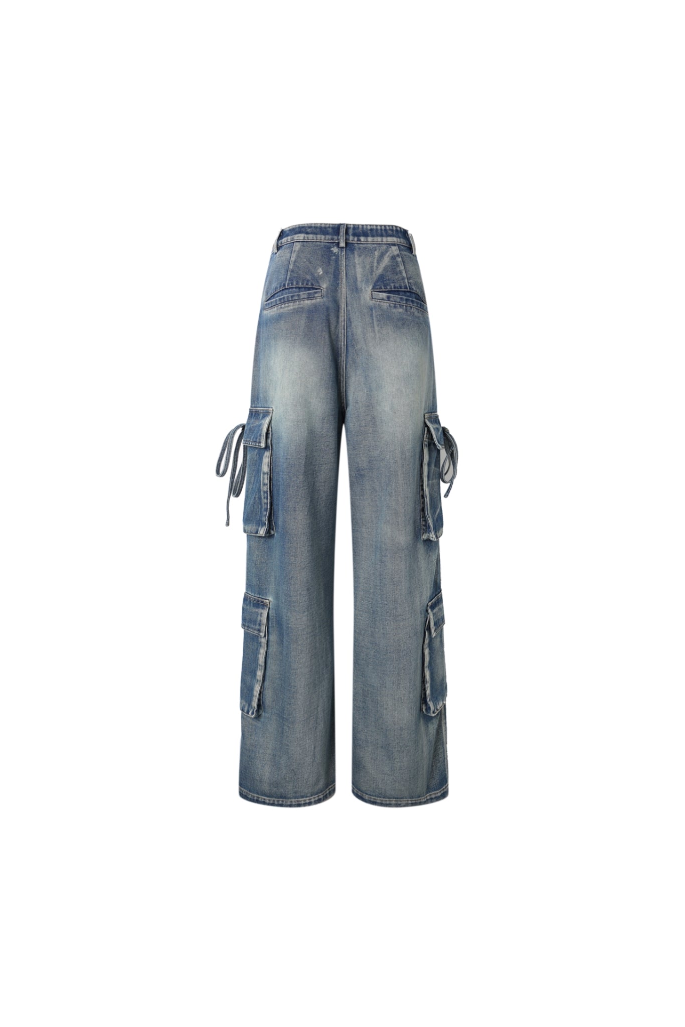 Blue Rhinestone Wash Tie-Detail Pocket Jeans