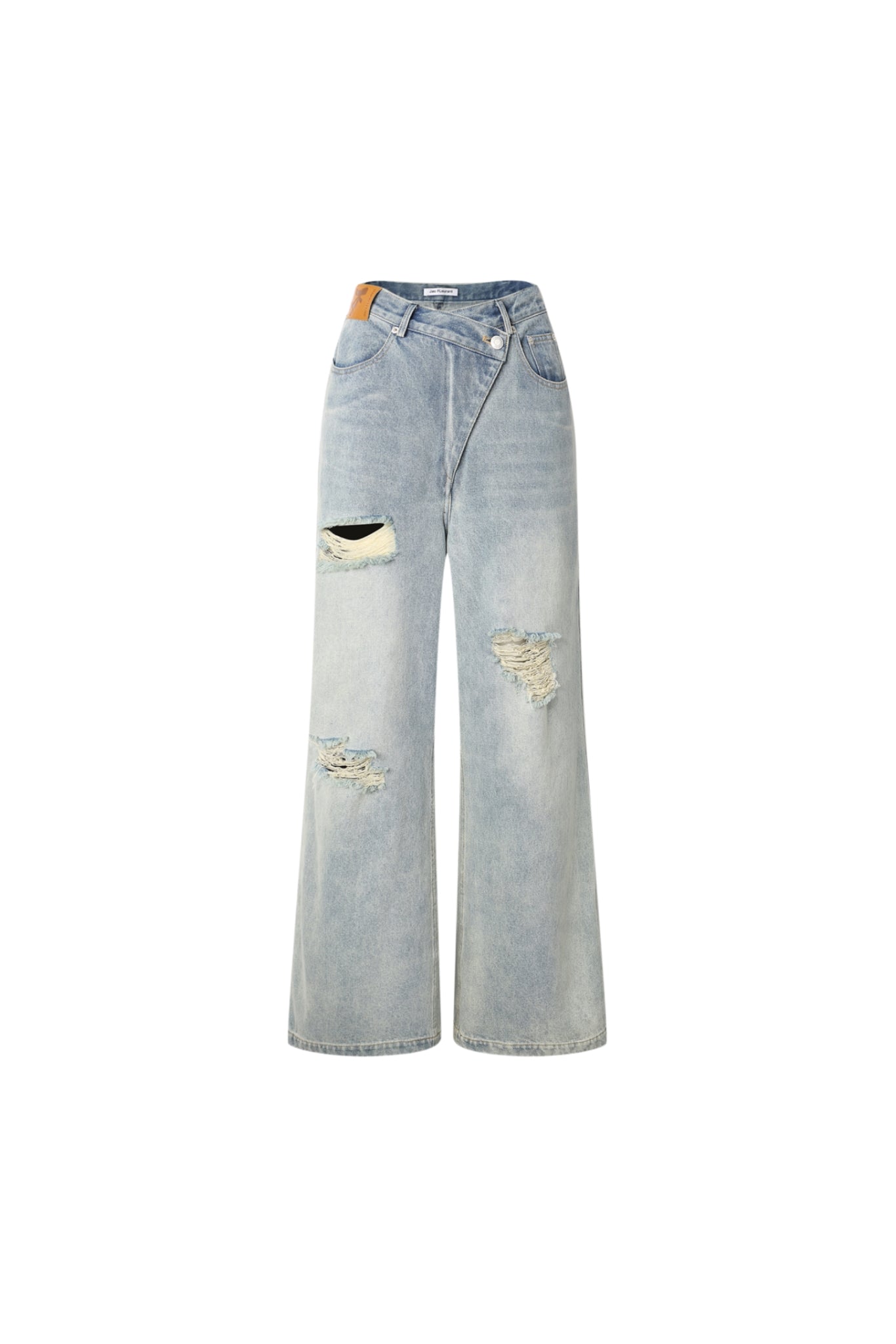 Blue Irregular Waist Ripped Jeans
