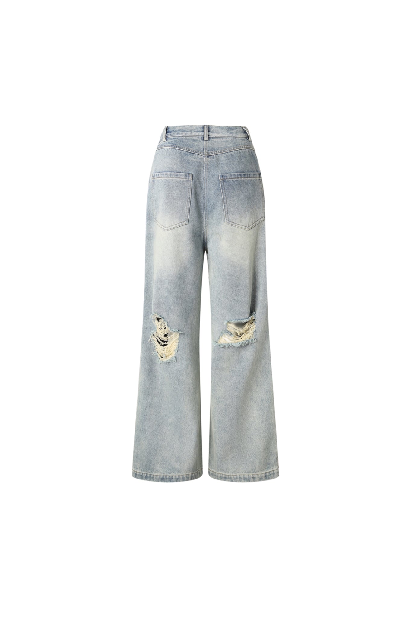 Blue Irregular Waist Ripped Jeans