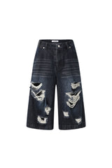 Black Washed Ripped Denim Capris