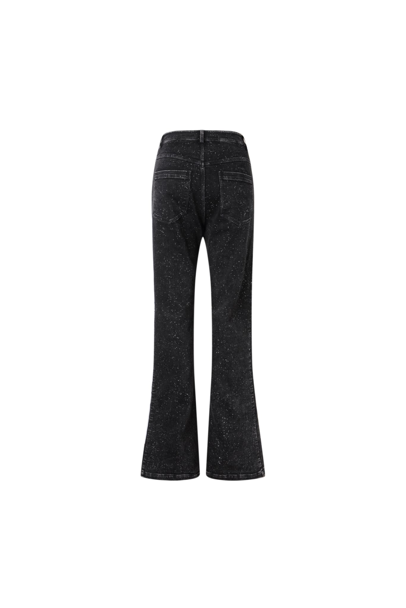 Black Glitter High-Waist Denim Flare Leggings (Horsebit)