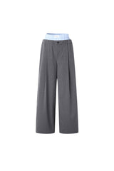 Blue & Grey Two-Piece Double Waist Stripe Trousers